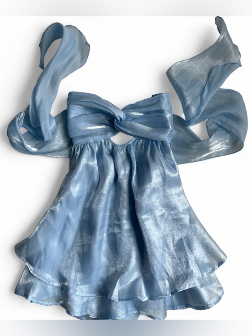 Lucy in the Sky Blue Sheen Cutout Babydoll Mini Dress XS